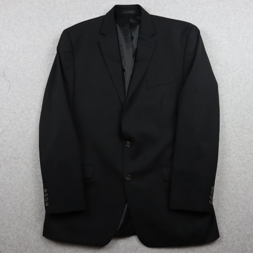 Chaps Blazer Mens 44L Wool Blend 2-Button Suit Jacket Coat Business Formal Black